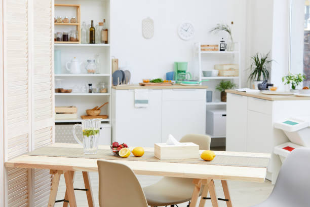 istock Table with lemonade and fruits 1223123296