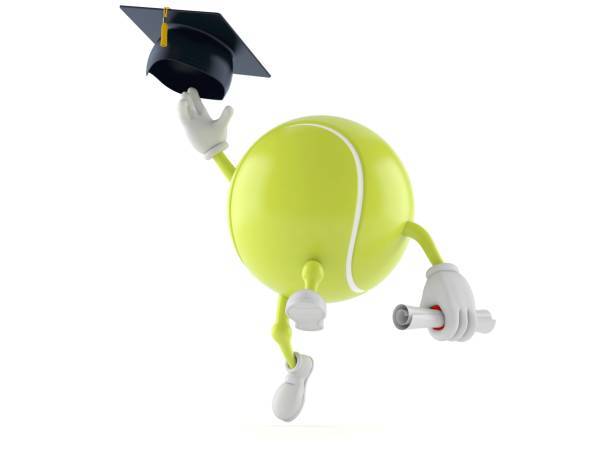 istock Tennis ball character throwing mortar board 1223124450