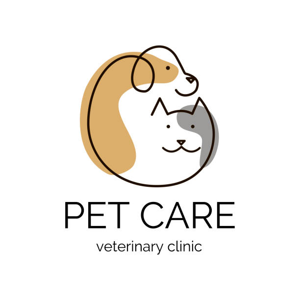 Pet care.Veterinary clinic logo tamplate. Dog and cat design logo. Vector illustration. Pet care.Veterinary clinic logo tamplate. Dog and cat design logo. Vector illustration. label silhouettes stock illustrations
