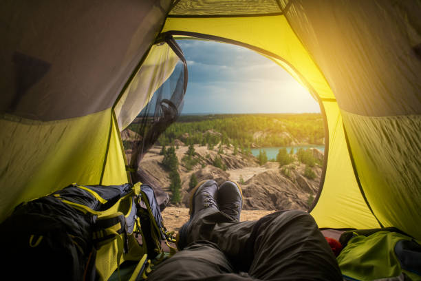 istock View from tent. Sport and active life concept. 1223126703