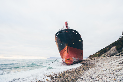 Kabardinka, Novorossiysk, Gelendzhik / Russia - December 12, 2018: Cargo ship 