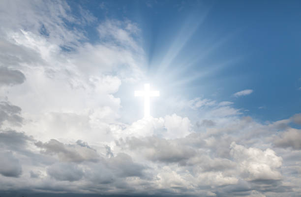 istock Religious background with Holy Cross glowing 1223128160