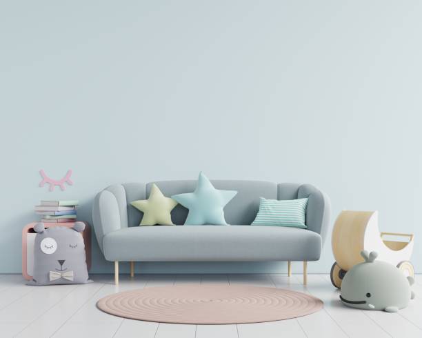 istock Mock up wall in the children's room in white wall background. 1223129242