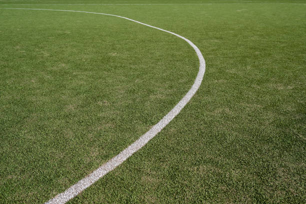 istock White stripe on a bright green artificial grass soccer field 1223130735
