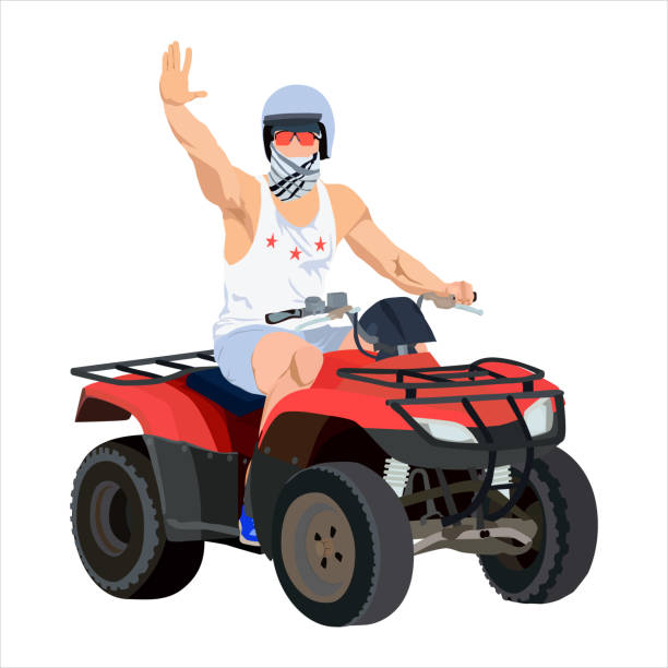 모든 지형 차량 라이더, 벡터 플랫 일러스트 - off road vehicle silhouette motorcycle back lit stock illustrations