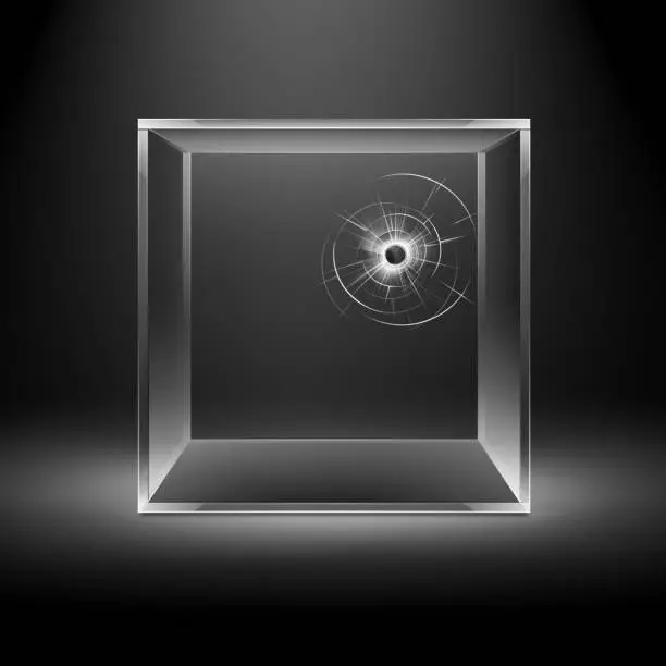 Vector illustration of Transparent Broken Glass Box Cube on Background