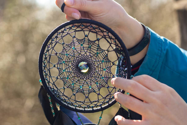 Handmade dream catcher with feathers threads and beads rope hanging