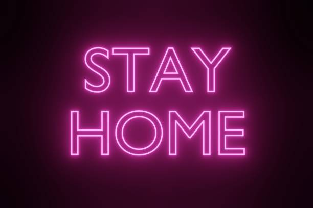 istock Stay at Home Glowing Neon Signs Style text message Symbol 3d rendering 1223143324