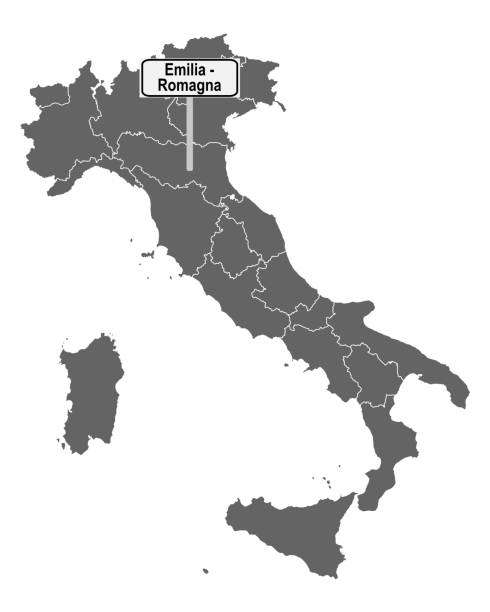 에밀리아 로마냐의 도로 표지 판이있는 이탈리아의지도 - emiliano martinez stock illustrations