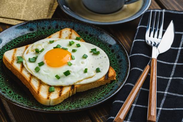 istock fried eggs on toast with hot coffee 1223144261