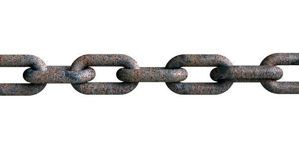 3d render of rusty chains isolated over white background