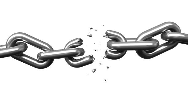 Breaking chains 3d render of breaking chains isolated over white background broken stock pictures, royalty-free photos & images