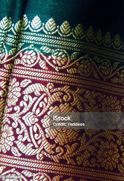 Closeup View Of Indian Woman Clothes Saree Or Sari Texture Stock Photo - Download Image Now