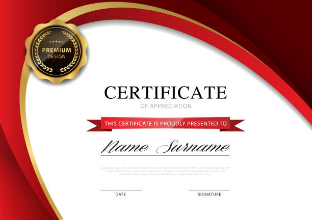 diplom-zertifikat vorlage rot und gold farbe mit luxus und modernen stil vektorbild. - business document achievement farm stock-grafiken, -clipart, -cartoons und -symbole