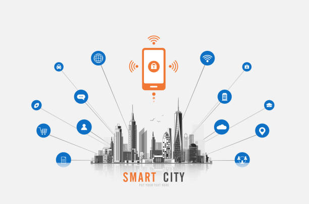 istock Smart city urban landscape with infographic elements. networks and augmented reality concept. Vector illustration. 1223150808