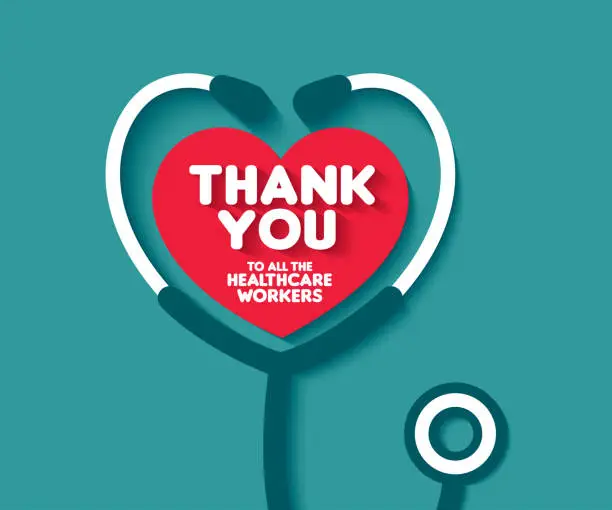 Vector illustration of Thank You to all the healthcare workers. Thank you doctors and Nurses. Thank you heroes.
