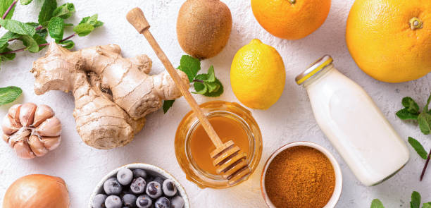 istock Different healthy products for Immunity boosting top view 1223154887