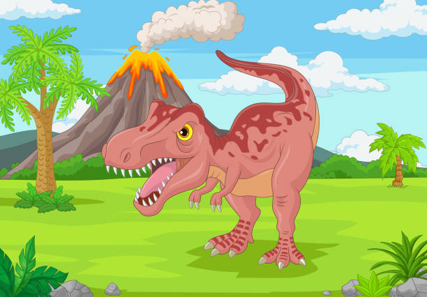 istock Cartoon tyrannosaurus in the jungle 1223154957
