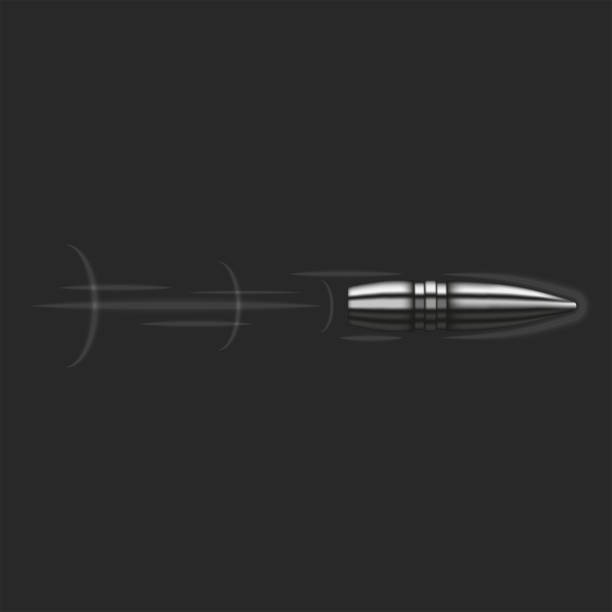 Fast flying silver bullet realistic vector illustration, a symbol of military aggression and danger, weapons against vampires. Fast flying silver bullet realistic vector illustration, a symbol of military aggression and danger, weapons against vampires. Silver Bullet stock illustrations