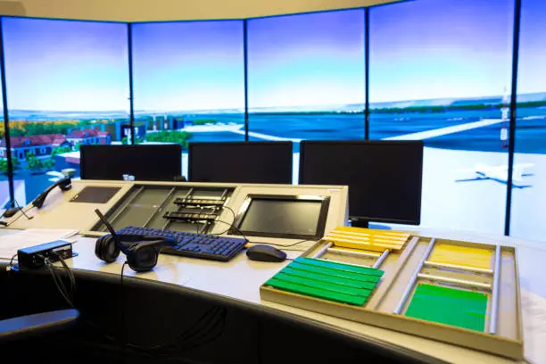 Air traffic control simulator station.