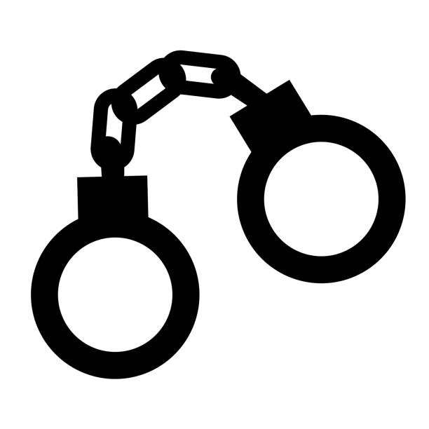 수갑 실루엣 아이콘, 경찰 기호 간단한 모양, 흰색 벡터 일러스트에 고립 된 검은 색 - handcuffs stock illustrations