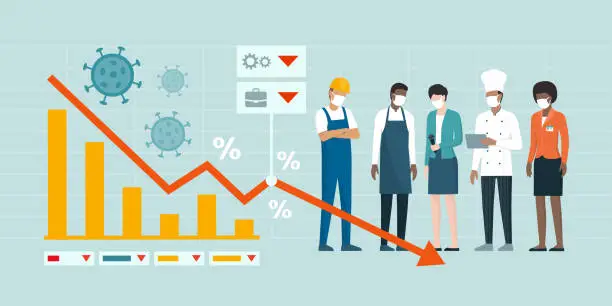 Vector illustration of Impact on jobs of coronavirus covid-19