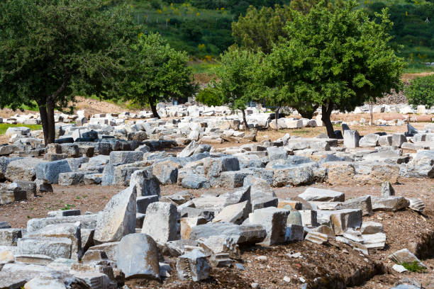 руины древнего античного города эфеса здание библиотеки celsus, - ephesus greek culture temple greece стоковые фото и изображения