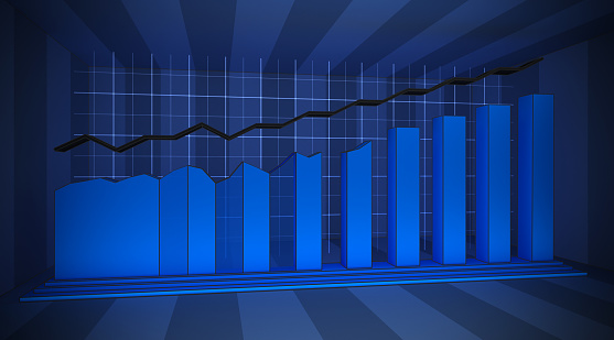 Stock market diagram graph visualization in blue colors.