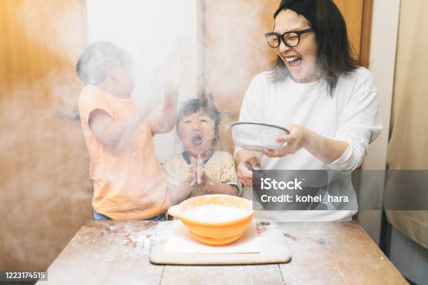 Family Making Cookies At Home Stock Photo - Download Image Now - Cooking, Failure, Child