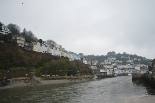Houses and streets overlooking the river in Looe.