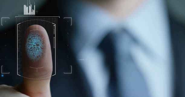 istock Scan fingerprint biometric identity of a buisnessman. 1223176415