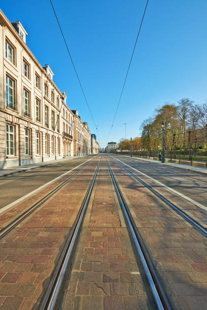 Brussels, Belgium - April 05, 2020: The Royale street at Brussels without any people during the confinement period.