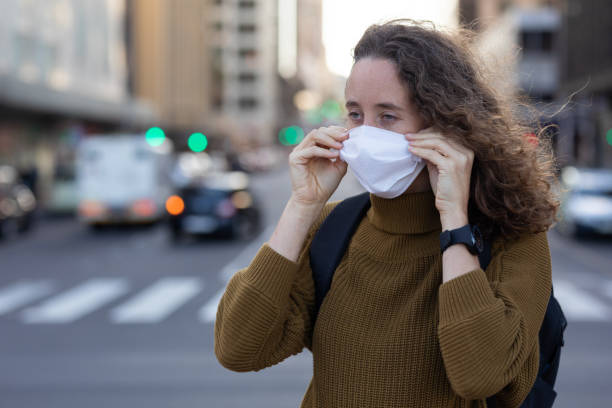 istock Caucasian woman wearing a protective mask 1223183059