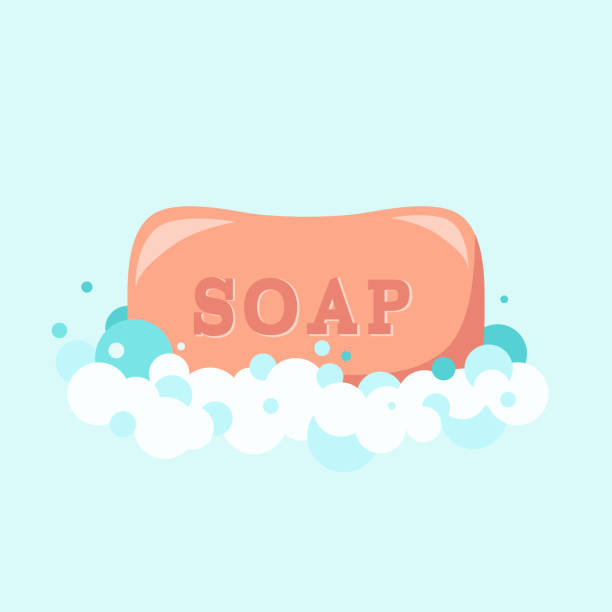 illustrations, cliparts, dessins animés et icônes de bar de savon avec de la mousse, des bulles. prévention du coronavirus, grippe. bannière pour le web, l’impression - bar of soap
