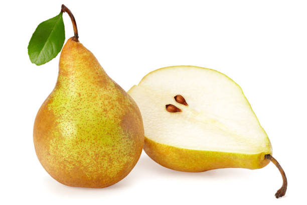 istock ripe green pear with slices isolated on white background 1223184830