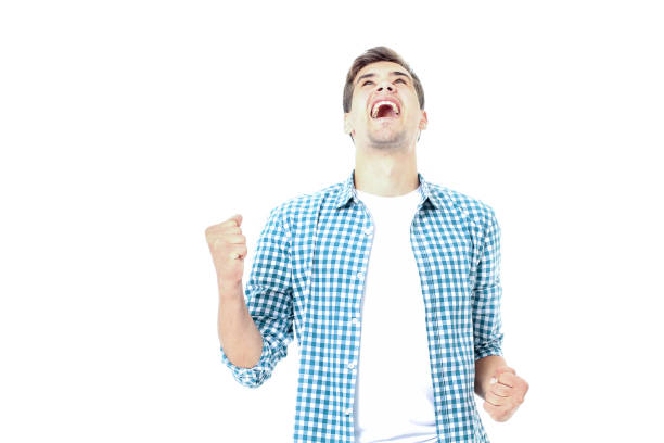 istock Successful guy happy about his goals. Copy space and isolated on white 1223185494