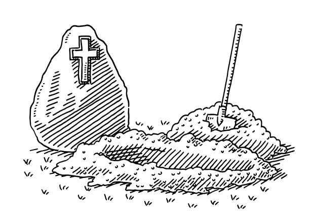 Digging A Grave Symbol Drawing Hand-drawn vector drawing of a Digging A Grave Symbol. Black-and-White sketch on a transparent background (.eps-file). Included files are EPS (v10) and Hi-Res JPG. digging grave stock illustrations
