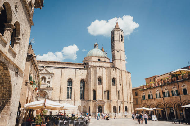 Church of San Francesco, Piazza del Popolo, Ascoli Piceno - June 03 2017 stock photo