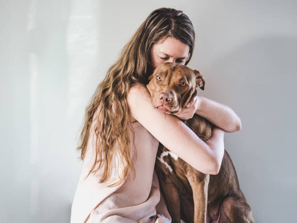 세련된 여자와 매력적인 강아지. 클로즈업 - 4593 뉴스 사진 이미지