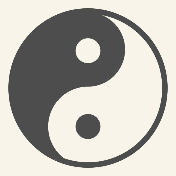 음양 솔리드 아이콘입니다. 하모니와 균형 기호, 베이지 색 배경에 글리프 스타일의 그림. 음양 불교 철학 은 모바일 개념과 웹 디자인에 대한 기호. 벡터 그래픽. - yin yang symbol 이미지 stock illustrations