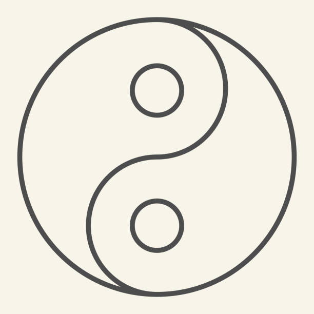 ilustrações de stock, clip art, desenhos animados e ícones de yin yang thin line icon. harmony and balance symbol, outline style pictogram on beige background. yin-yang buddhism philosophy sign for mobile concept and web design. vector graphics. - yan