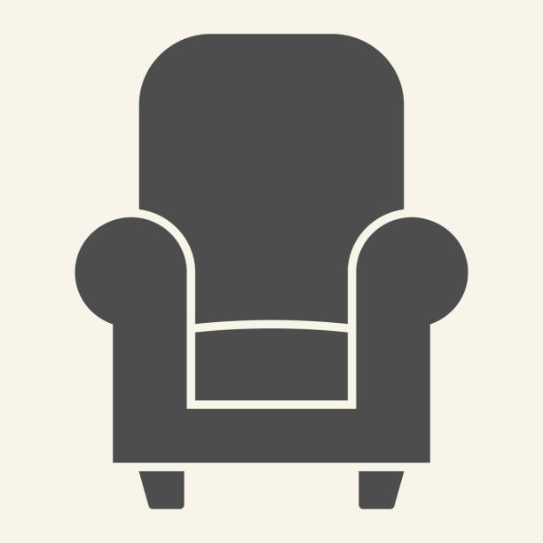 illustrations, cliparts, dessins animés et icônes de icône solide de chaise molle. symbole de fauteuil classique confortable, pictogramme de modèle de glyph sur fond beige. meubles de chaise pour le signe de détente pour le concept mobile et la conception web. graphiques vectoriels. - fauteuil