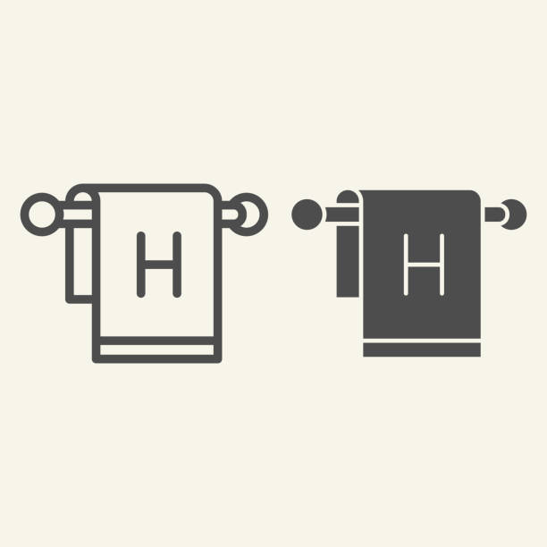 Towel on hanger line and solid icon. Bathroom towel with letter H symbol, outline style pictogram on beige background. Hotel textile sign for mobile concept and web design. Vector graphics. Towel on hanger line and solid icon. Bathroom towel with letter H symbol, outline style pictogram on beige background. Hotel textile sign for mobile concept and web design. Vector graphics home fragrance stock illustrations