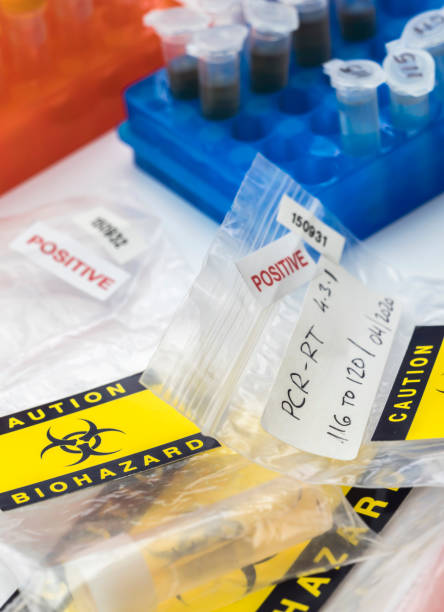 istock Vials with samples of SARS-COV-2 Covid-19 in a research laboratory, conceptual image 1223193605