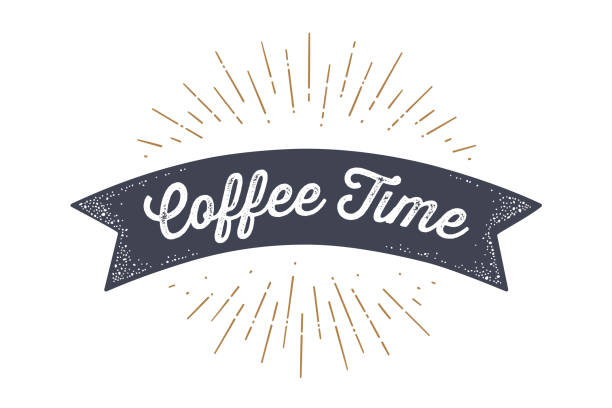 Flag ribbon Coffee Time. Old school flag banner Flag ribbon Coffee Time. Old school flag banner with text Coffee Time. Ribbon flag in vintage style with linear drawing light rays, sunburst and rays of sun, text coffee time. Vector Illustration lens flare illustrations stock illustrations