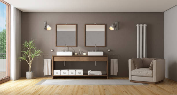 istock Elegant bathroom with double washbasin 1223196474