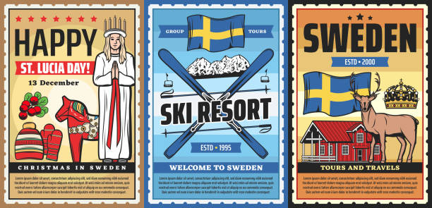 bildbanksillustrationer, clip art samt tecknat material och ikoner med välkommen till sverige, svensk kultur och resor - luciatåg