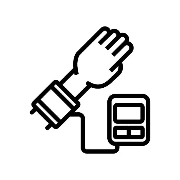 Vector illustration of hand with tonometer cuff icon vector illustration