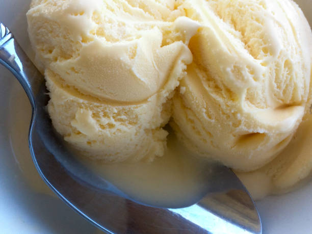 istock Vanilla ice cream in bowl with spoon 1223197373