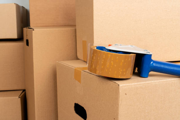 istock Close up photo of a stack of moving boxes 1223199796